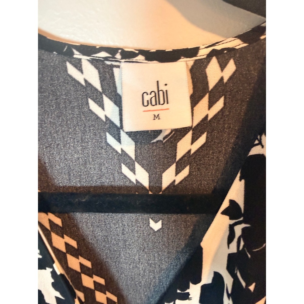 Cabi 6369 Black White Floral Geometric Faux Wrap Midi Dress Womens Medium - Picture 3 of 9